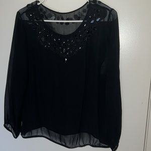 Bejeweled Vintage Black Sheer Top